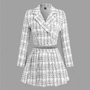 Chic white tweed Two-Piece skirt Set